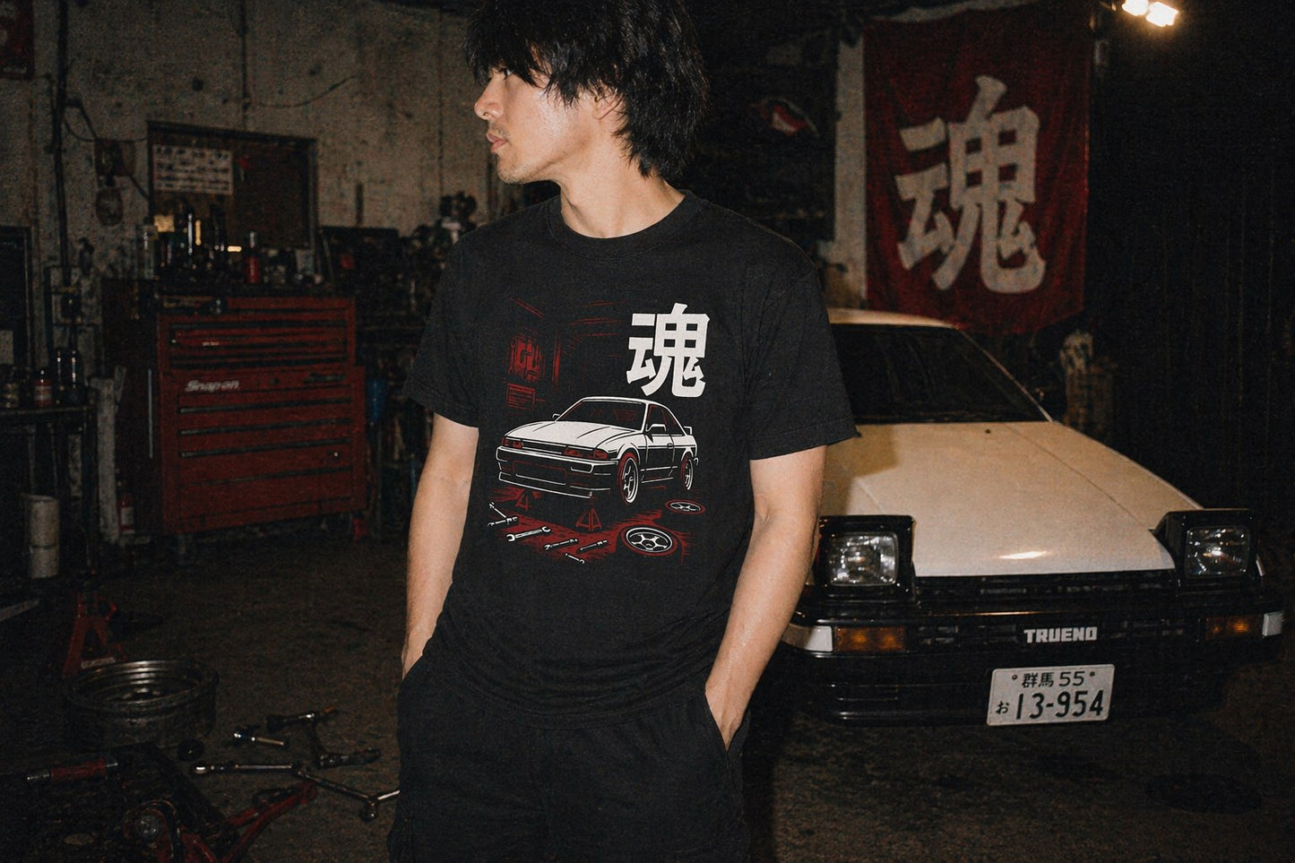 Built Not Bought Tee — film-camera lifestyle shot — Hachiroku Apparel