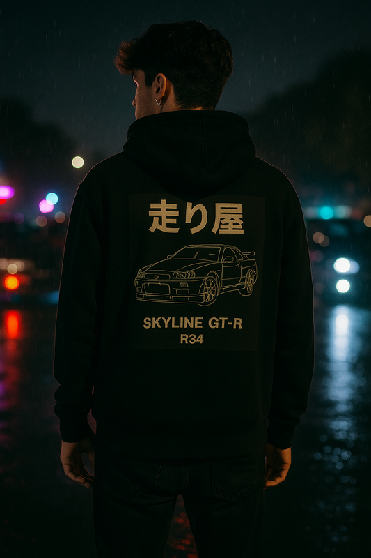 Hashiriya R34 GT-R Hoodie approved lifestyle hero