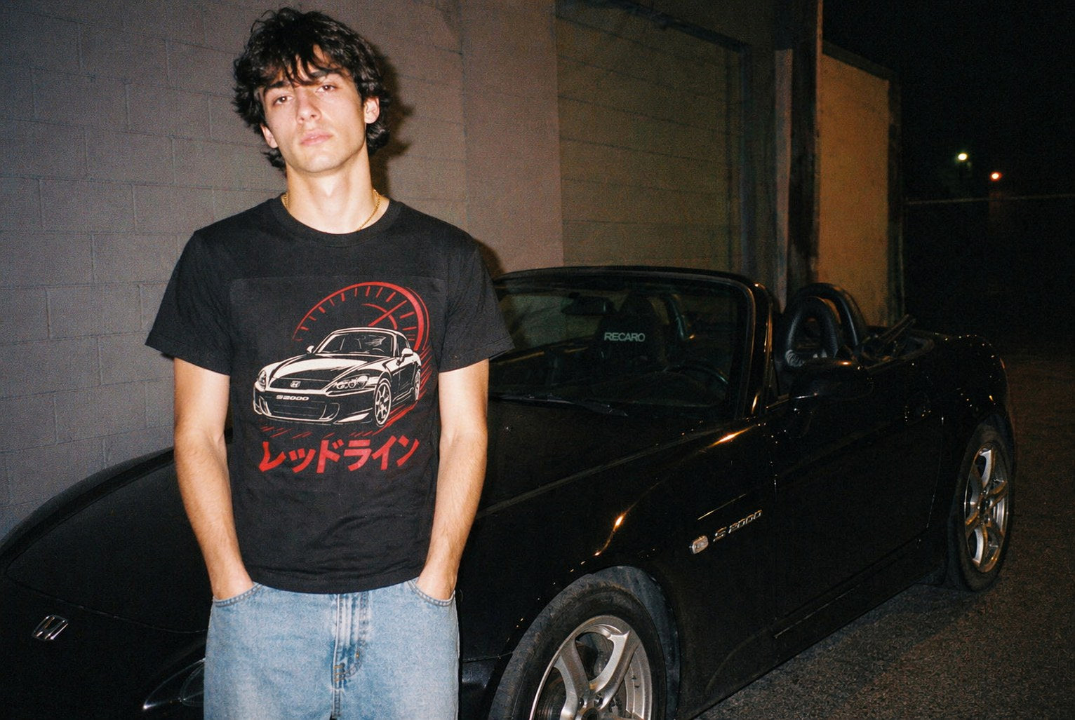 S2000 Redline Tee — film-camera lifestyle shot — Hachiroku Apparel